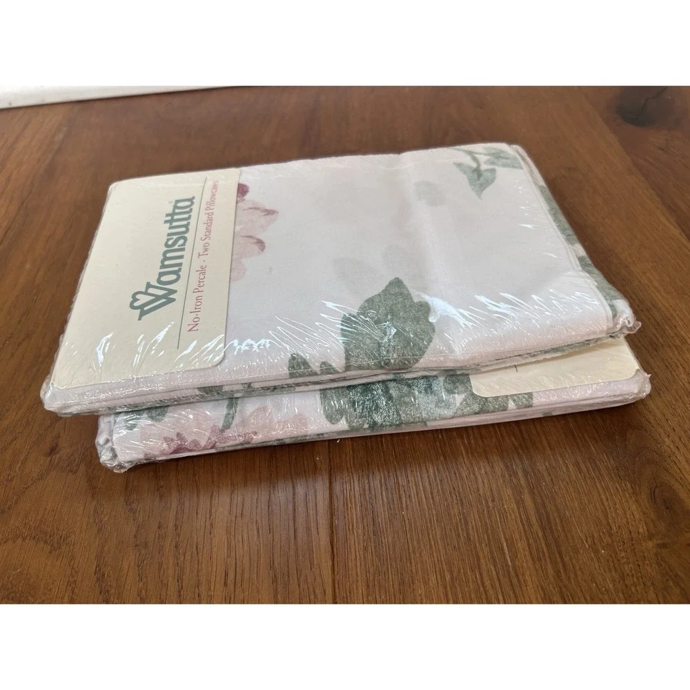 4 Vintage Wamsutta Pillowcases Standard Pink Green Floral No-Iron NEW 180 TC
